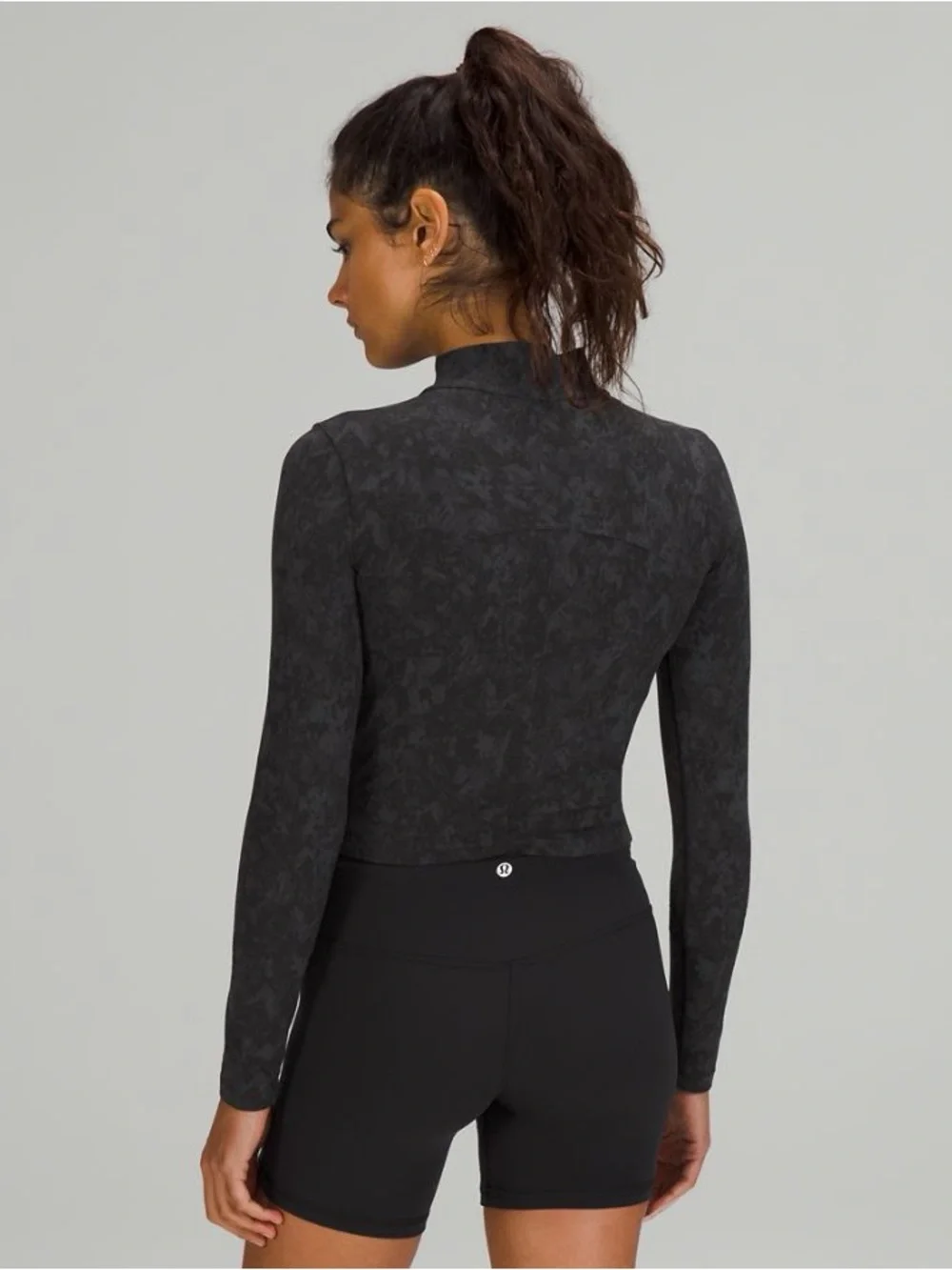Lululemon Nulu Mock Neck Long Sleeve in Black with Dark Gray Marble Pattern